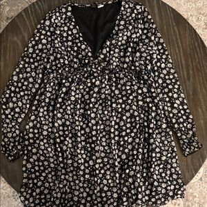 Divided Black Dress with White Daisy Print